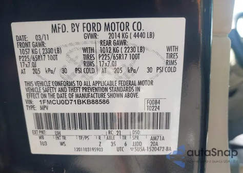2011 Ford Escape Xlt from USA, damaged, VIN 1FMCU0D71BKB88586